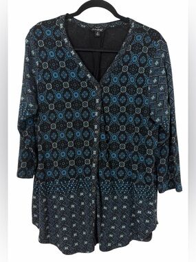 Lucky Brand Button Front Tunic Top Boho Lightweight Blue Size 1X